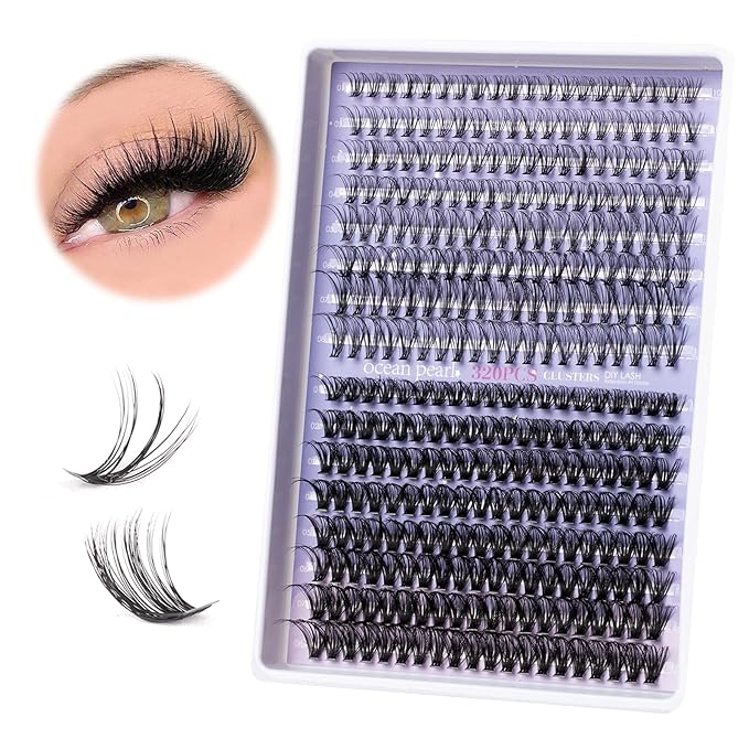 Individual Lashes with bond and seal Lash Remover DIY Lash Extension Kit 320 Pcs Cluster Lashes 10-16mm Natural Light C/D False Eyelashes for Beginner Makeup at Home (20D+50D）