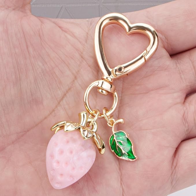 Wikavanli Cute Strawberry Keychain,Bag Charms,Kawaii Heart Flower Daisy Key chains Accessories Decor for Women Girls Purse