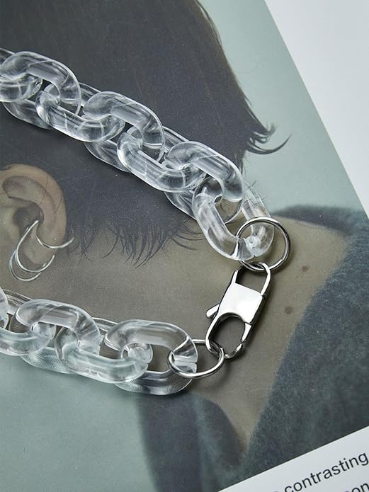 Punk Acrylic Colorful Leopard Print Clear Chain Necklace Rainbow Thick Paper Clip Necklace for Women Men Gift Hip Hop Geometric Bar Jewelry
