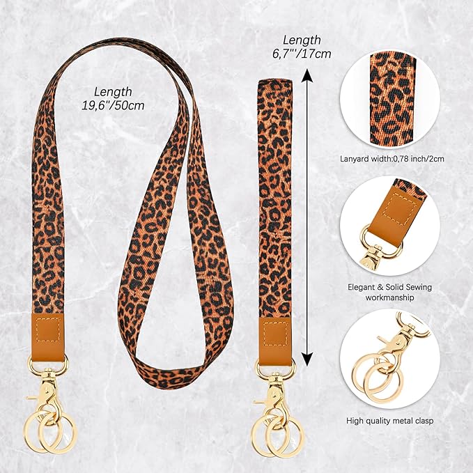 Cool Leopard Wristlet Keychain, Wrist Lanyard Key Chain For Women Men Car Keys Id Holder Card Phone Wallet Camera