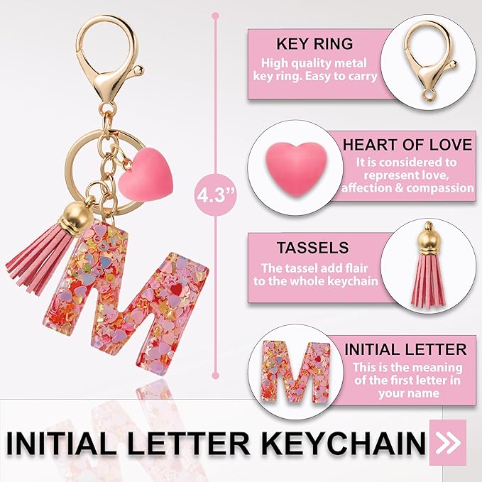 Alphabet Initial Letter Keychain Cute Heart Resin - Letter Keychain for Backpack Charms - Initial Keychains for Women