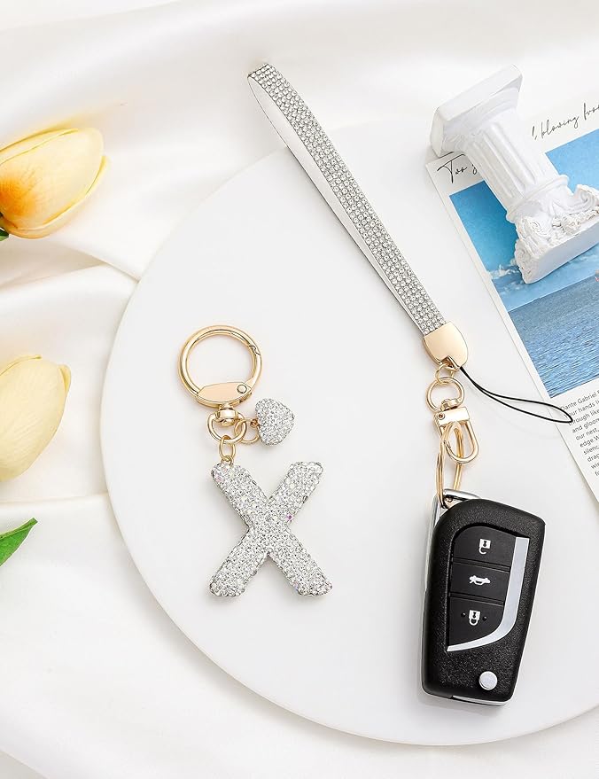 Initial Keychain for Women Girls,Bling Letter Key chain Initial with Heart,Pink Keychain Charms for Backpack Handbag