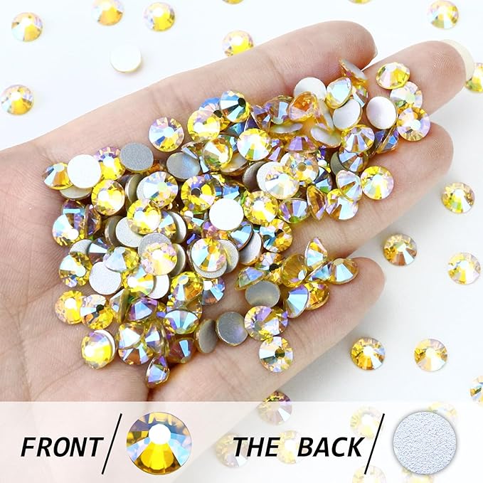 288PCS SS30 Crystal Glass Flatback Rhinestones, Round Flat Back Crystal Gems for Nail Art and Craft Clothes, Glue Fix Diamond Stones Citrine/Lemon Yellow AB (6.4-6.6mm)