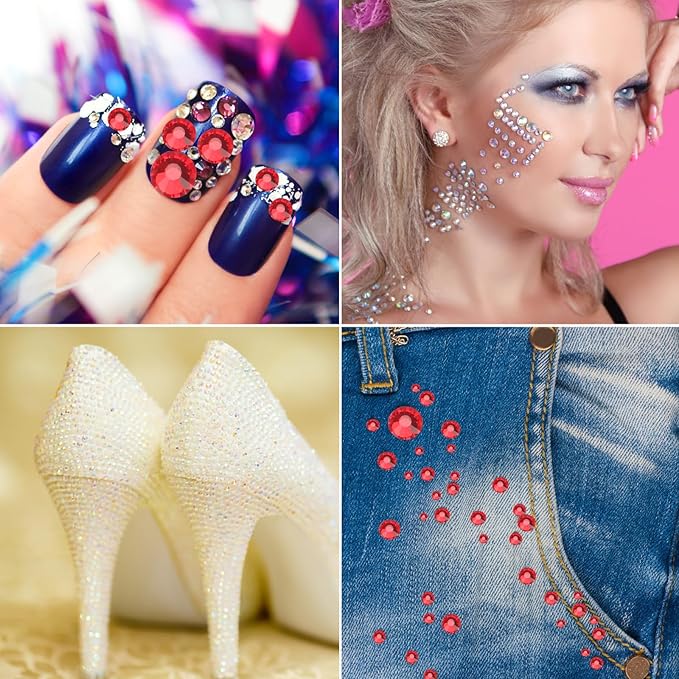 Jollin Glue Fix Crystal Flatback Rhinestones Glass Diamantes Gems for Nail Art Crafts Decorations Clothes Shoes(ss20 1440pcs, Siam)