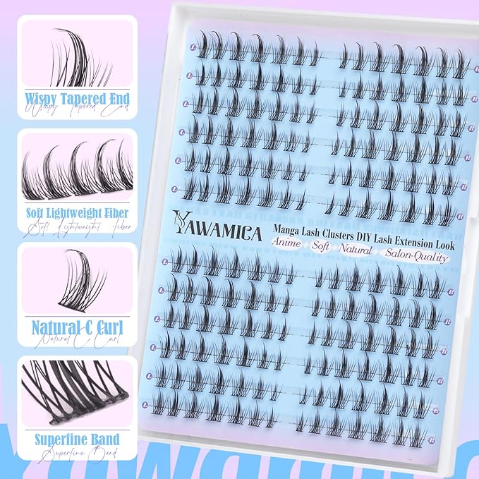 Manga Lash Clusters Natural Eyelash Clusters 8-13mm Anime Cluster Eyelash Extensions Pre-mapped Individual Lashes Wispy Cluster Lashes C Curl Fairy Lashes Clusters DIY Spiky Lash Extension by Yawamica