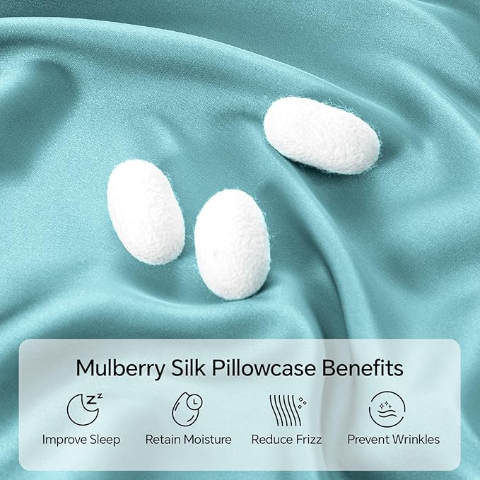 INFIIXSO Body Pillow Cover with Zipper, Luxury Mulberry Silk Body Pillow Case 20x54 Inches, Ultra Smooth and Soft Cooling Long Pillowcase, Gift for Women, Men(Ocean Mist)
