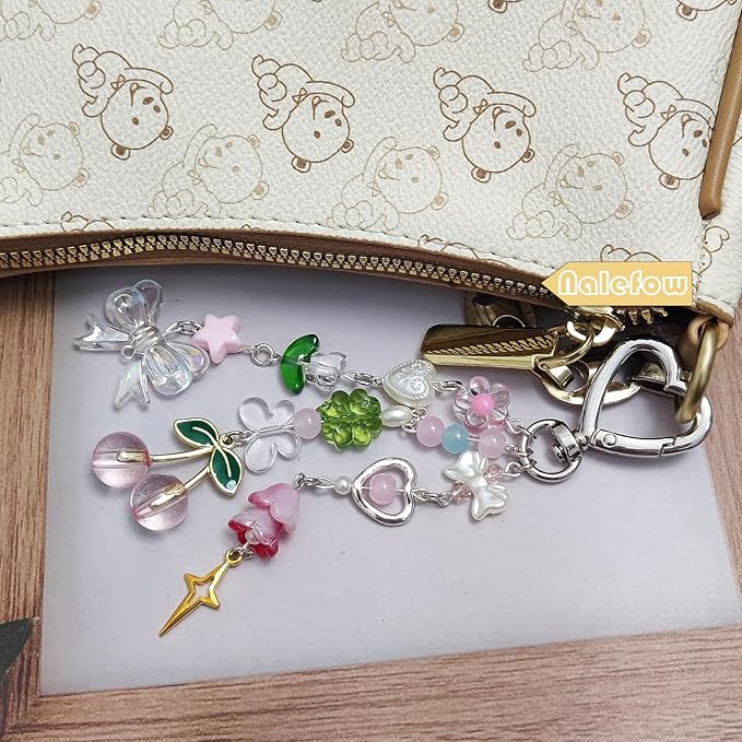 Keychain Bag Accessories Cute Cherry Strawberry Flower Keychains Accessories Decor for Keys Bags Purses Gift