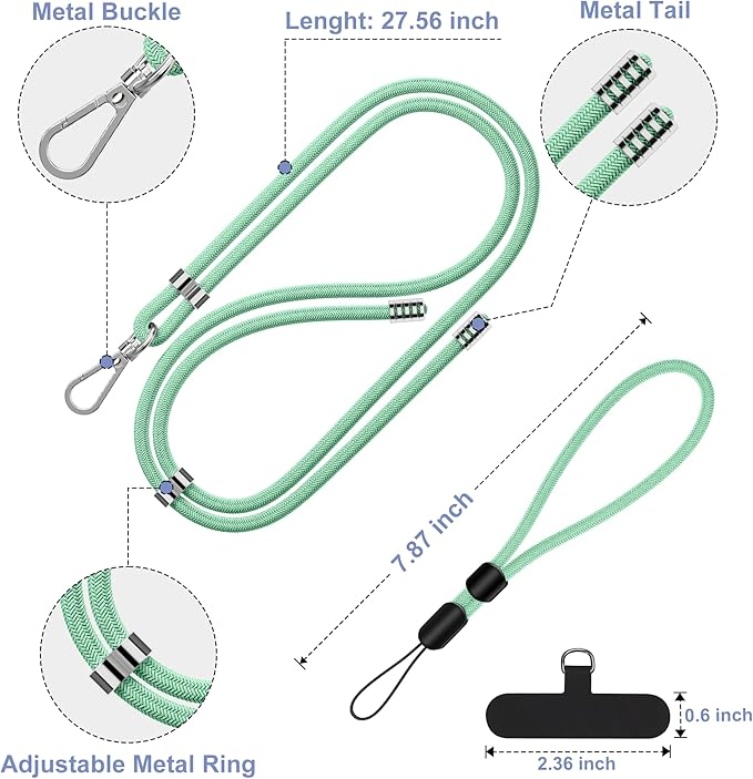 takyu Phone Lanyard, 2 Pack Adjustable Cell Phone Lanyard Crossbody Neck Strap & 2 Pack Phone Wrist Strap with Tether Tabs Compatible for iPhone Android Smartphones-Black Green