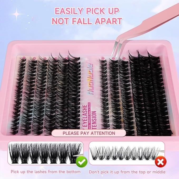 DIY Lash Clusters Kit 240pcs Natural Eyelash Extension Kit, 8-16mm 60D 80D Individual Lashes Kit with Lash Bond and Seal, Lash Extension Kit for Self Use (60D&80D, 0.07D, 8-16mm, Kit)