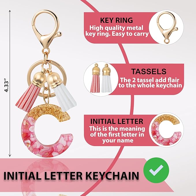 Initial Letter Keychain Cute Resin with 2 PU Tassel, Letter Keychain for Backpack Charms, Initial Keychains for Women
