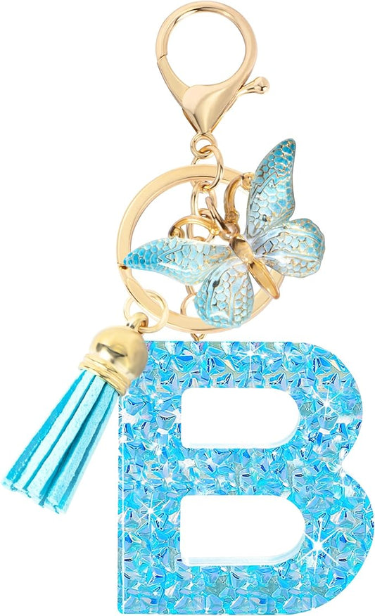 Initial letter Keychains for Women Girls Tassel Butterfly Cute Keychain for Wallet Backpack charm