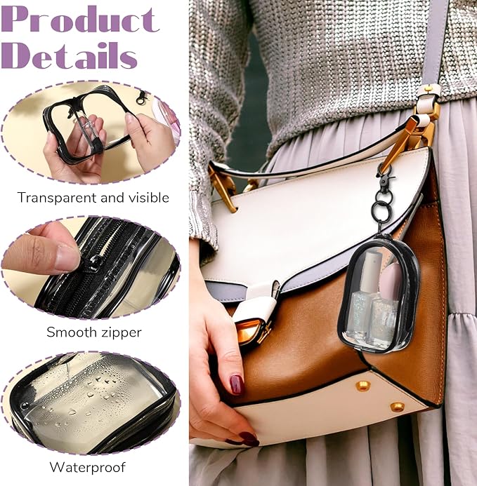3 PCS Mini Clear Pouch with Keychain, Small Clear Travel Makeup Bag Figure Display Bag with Zipper, Portable Storage Pouch, Mini Zipper Pouches for Cosmetics Coin Organizer Showing off Blind Boxes