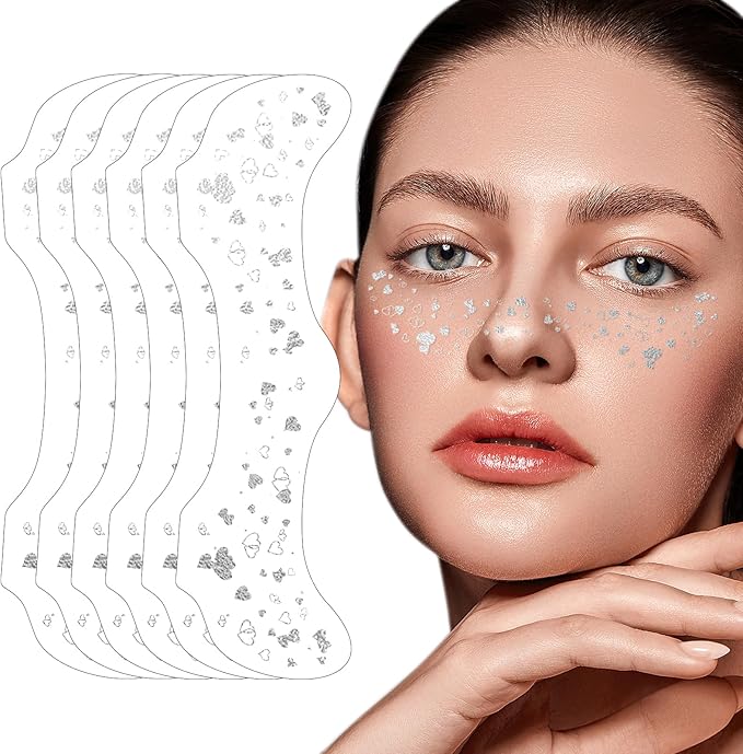 Glitter Freckles - Silver Face Glitter, 6PCS Face Fake Freckles, Sweatproof Glitter Freckles Face Tattoo, Faux Face Jewels for Women, Party Makeup Accessory Face Glitter for Kids, Cute Face Glitter