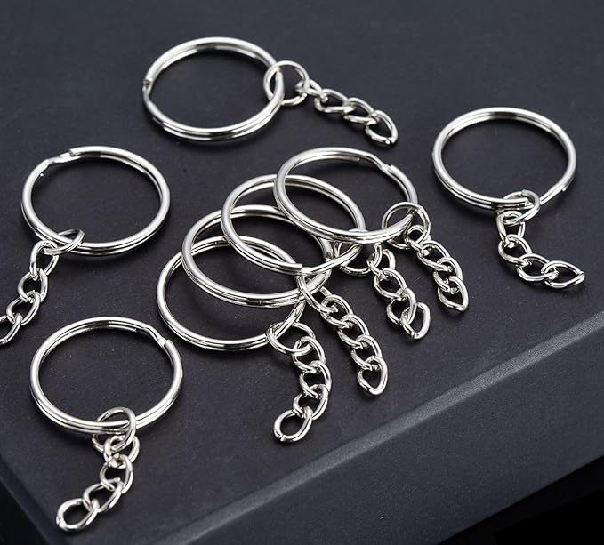 100Sets 1 inch Keychain Rings Silver Split Round Key Ring with Chain and Open Jump Rings for DIY Keychain Making Crafts