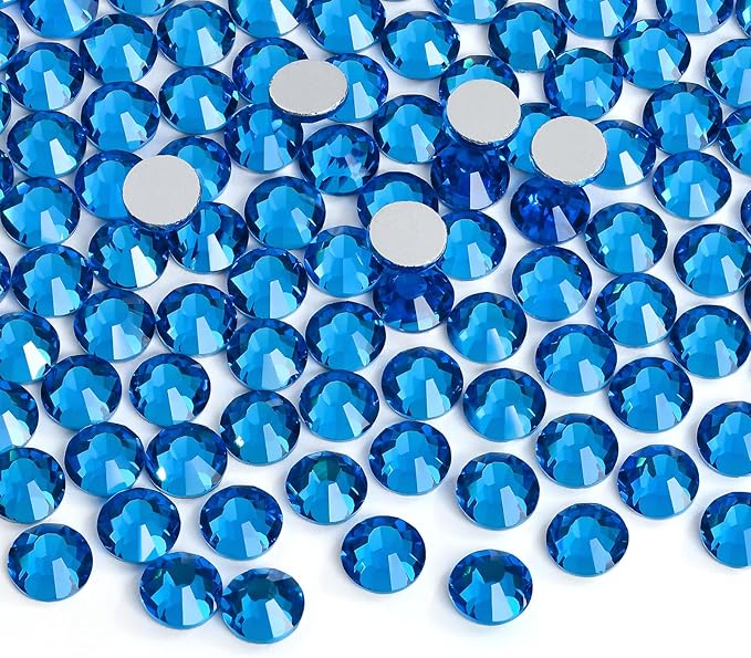 Glue Fix Crystal Flatback Rhinestones Glass Diamantes Gems for Crafting Nail Art Crafts Decorations Clothes Shoes 1.8mm (ss5 2880pcs, Capri Blue)