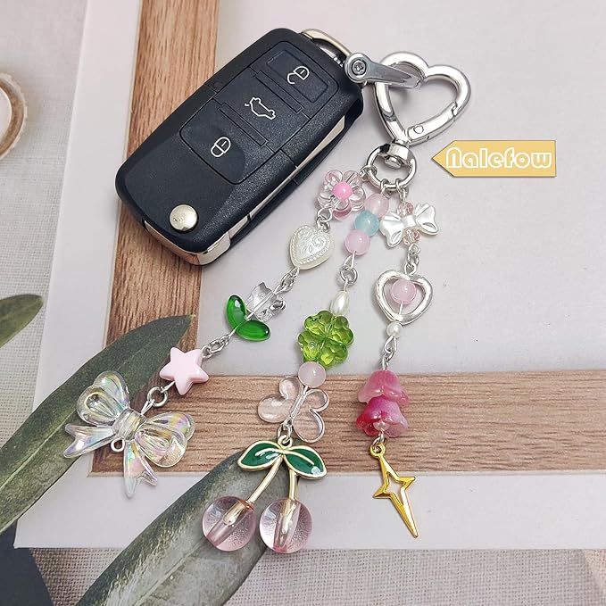 Keychain Bag Accessories Cute Cherry Strawberry Flower Keychains Accessories Decor for Keys Bags Purses Gift