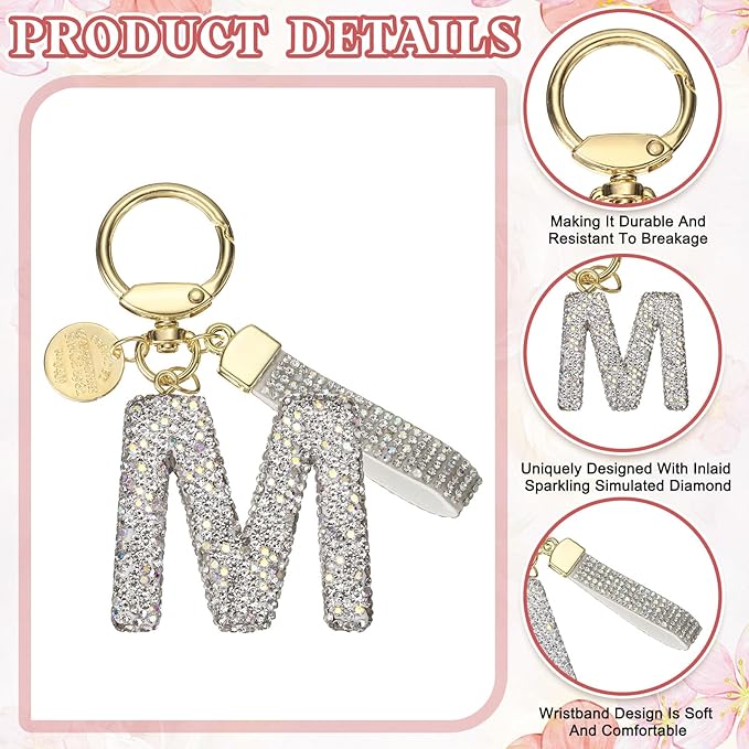 PATIKIL Initial Letter Keychain, Cute Sparkly Rhinestone Key Chain Alphabet Charm for Car Keys Handbags Purse