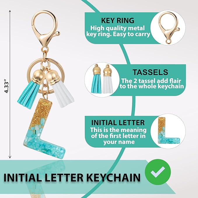 Initial Letter Keychain Cute Resin with 2 PU Tassel, Letter Keychain for Backpack Charms, Initial Keychains for Women