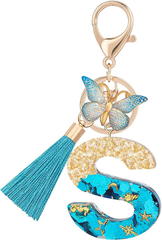 Suweibuke Cute Pink Key Chains for Women Girls, Initial Letter Keychains with Tassel, Charms for Key Purse Handbags Backpacks