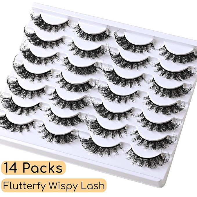 APCYUST Cat Eye Lashes Natural Fox Eyelash Wispy Russian Strip Eyelashes D Curl Fake Fairy Lash Strips Fluffy Spiky Cateye Lashes Wispies False Eyelash Foxy Look