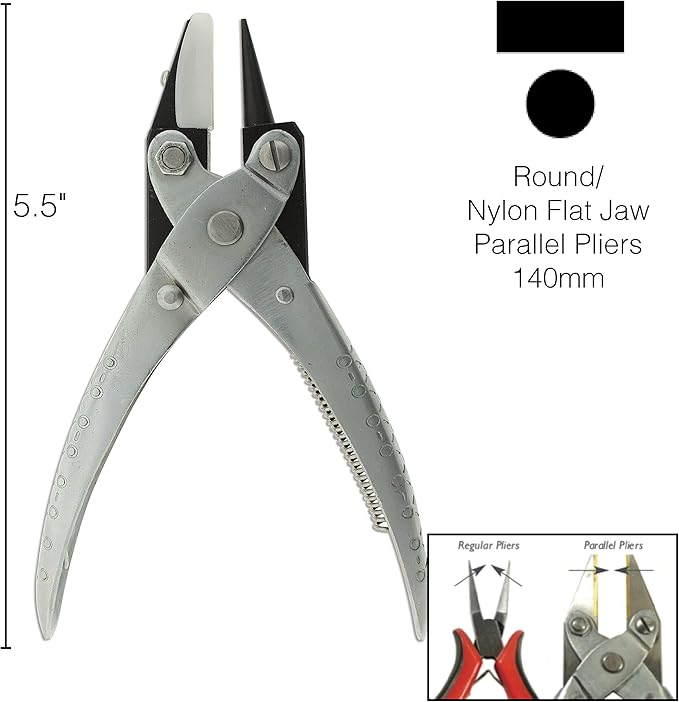 The Beadsmith Round Nose/Nylon Flat Nose Parallel Pliers, 5.5 inches (140mm) Steel Tool for Jewelry Making, with Spring