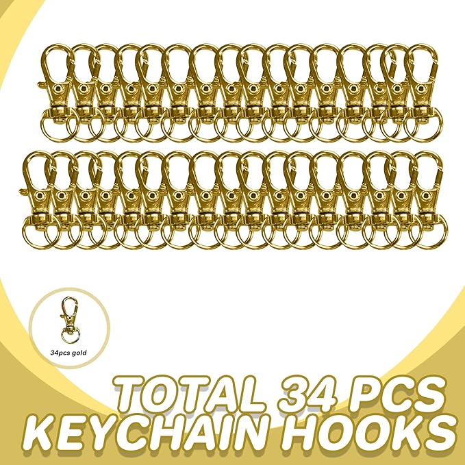 Keychain, 68PCS Swivel Snap Hooks with Key Rings, Metal Lobster Claw Clasp,34PCS Keychains Clips Hooks and 34PCS Key Chain Rings,Keychain Rings for DIY Crafts,Jewelry Making (Gold)