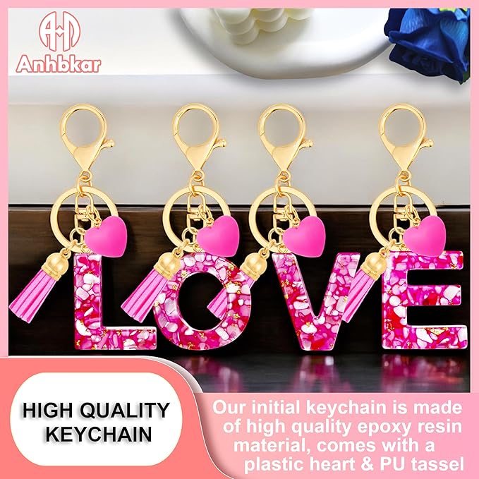 Initial Keychains for Women with Cute Heart Resin - Alphabet Letter Keychain for Bag, Backpacks, Purse or Car key