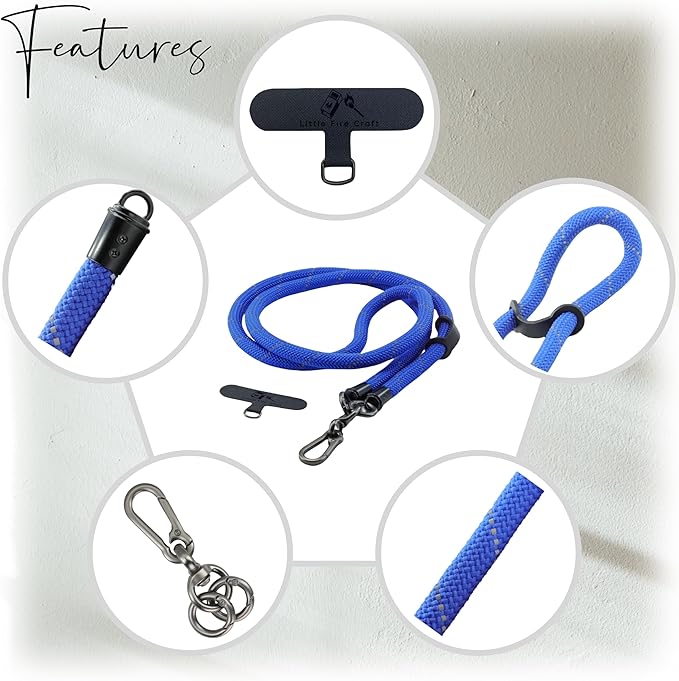 Cell Phone Lanyard Crossbody Rope Around the Neck Wrist Strap for Most Smartphone Case Headset Keychain Offices ID - Navy Reflective