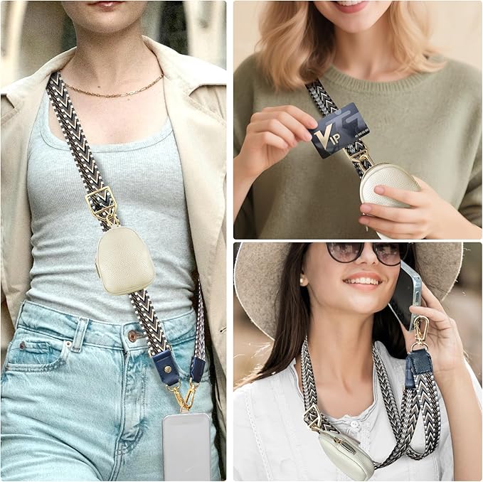UKON Adjustable Phone Lanyard Crossbody Strap With Wallet Clip-and-Go Strap with Zippered Pouch Widened Phone String for iPhone Hands-Free for Travelling Concerts
