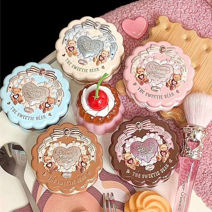 Flower Knows The Sweetie Bear Collection Silk Satin Blush,Shimmery Berry Pink Powder Blush for Cheeks,Buildable & Blendable Face Makeup,Soft Long-Lasting for Women & Girls,0.18 Oz(04 Berry Parfait)