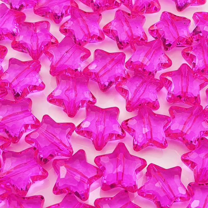 50pcs Acrylic Crystal Star Beads 20mm Star Shape Faceted Beads for Jewelry Making Bracelet Necklace Key Chains DIY Crafts(Hot Pink)