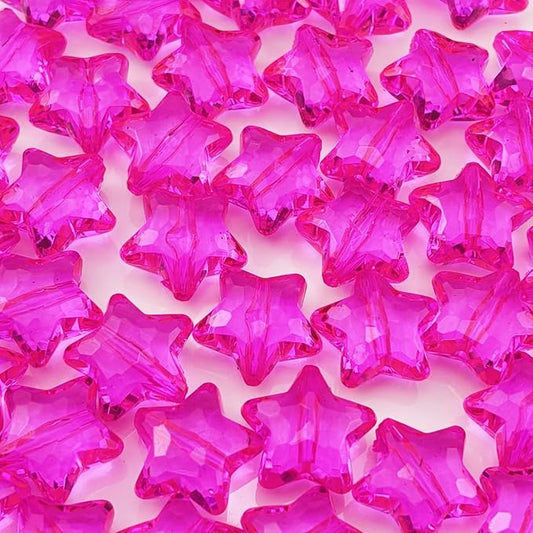 50pcs Acrylic Crystal Star Beads 20mm Star Shape Faceted Beads for Jewelry Making Bracelet Necklace Key Chains DIY Crafts(Hot Pink)