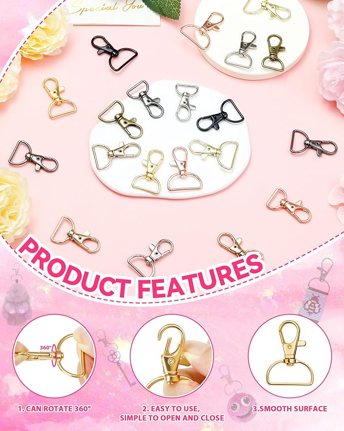FIVEIZERO 80Pcs Swivel Clasp Hooks, 8 Colors Metal Swivel Snap Hooks, 15mm Keychain Clasps, Purse Hardware for Bag Making, Lanyard Clips, DIY Crafts, Swivel Clips for Keychains, Purses,Accessories