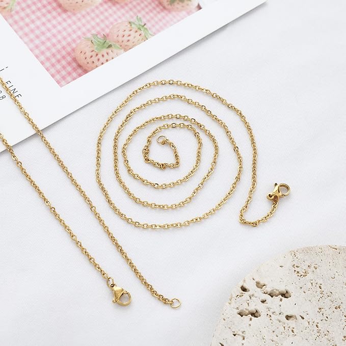 24 Pcs 18" 2mm Gold Stainless Steel Necklace Link Cable Chain Lobster Clasp Bulk for DIY Jewelry Making Supplies Accessories