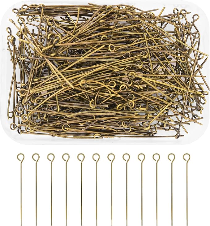 Mandala Crafts 300 1.5 Inch Antique Brass Eye Pins for Jewelry Making Earring Making Supplies Jewelry Findings Open Eye Head Pins for Earrings DIY Bracelets Rosary Charms