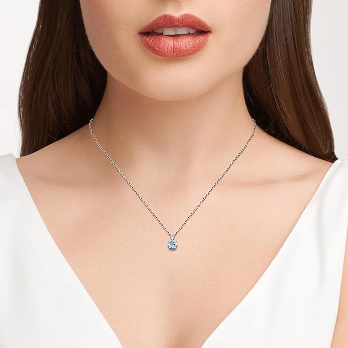 Amazon Essentials Sterling Silver Round Cut Birthstone Pendant Necklace 18"