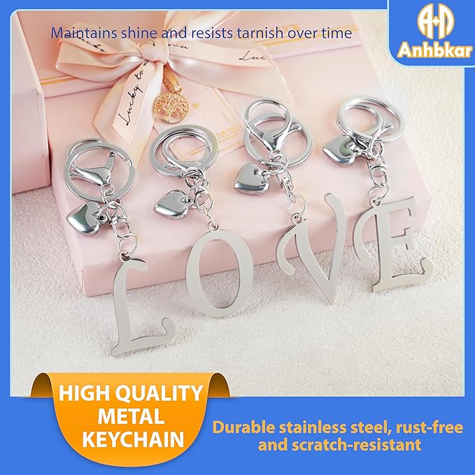 A-Z Heart Initial Letter Keychain, Stainless Steel Alphabet Charm for Handbags, Gift for Women and Girls