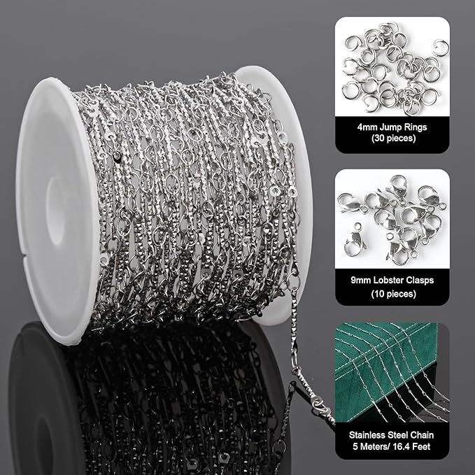 UMAOKANG 5 Meters Embossed Stick Chain Link for Jewelry Making Stainless Steel Chains for Handcraft DIY