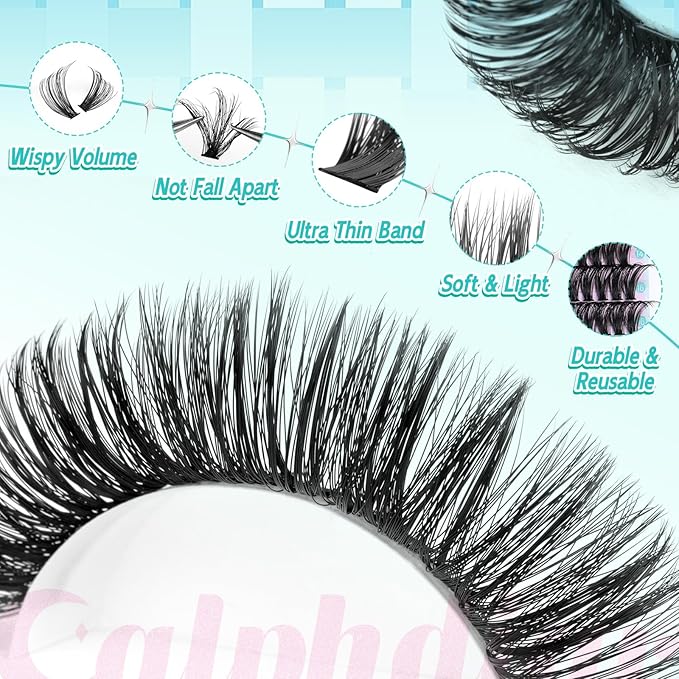 Lash Clusters Wispy Eyelash Clusters D-curly Individual Lashes Extension 420PCS Cluster Lashes 30D+40D+50D+60D+80D+100D Mixed Volume Cluster Eyelash Extensions 10-18MM Lashes Clusters for Beginners