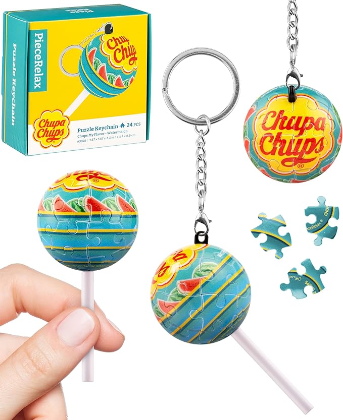 PieceRelax Chupa Chups X 3D Puzzle Keychain 24 Plastic Pieces - Chups My Flavor - Portable Key Ring Unique Gifts