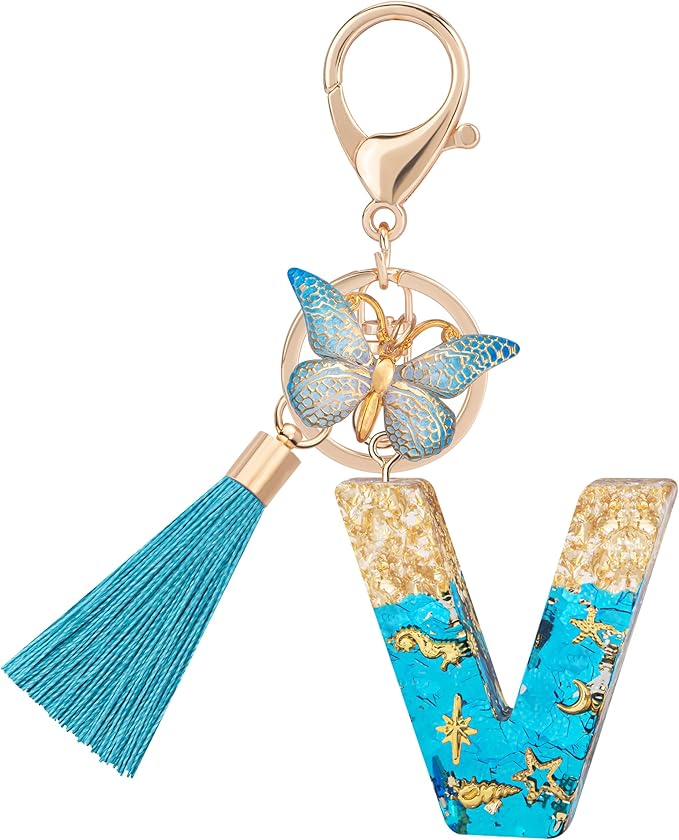 Suweibuke Cute Pink Key Chains for Women Girls, Initial Letter Keychains with Tassel, Charms for Key Purse Handbags Backpacks