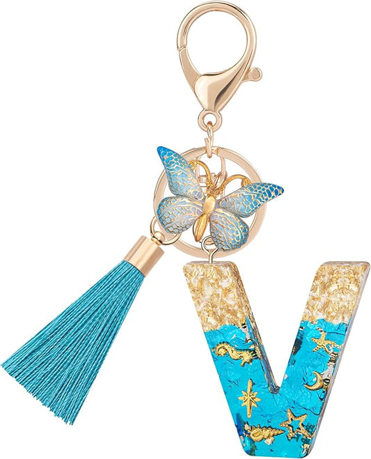 Suweibuke Cute Pink Key Chains for Women Girls, Initial Letter Keychains with Tassel, Charms for Key Purse Handbags Backpacks