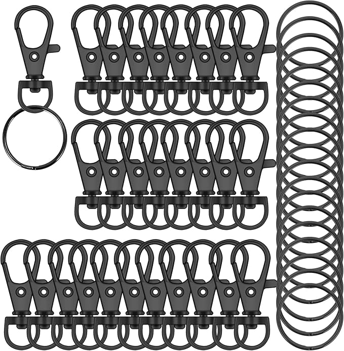 70PCS Swivel Snap Hooks with Key Rings, Metal Lobster Claw Clasp, Keychain Rings for Crafts(Gun Black, 1.25inch(32mm)