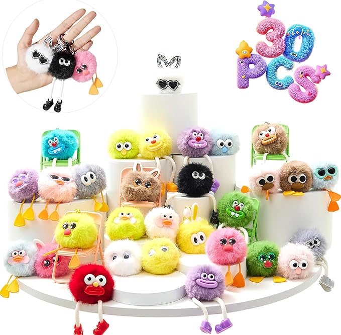 30PCS Party Favors Kids Keychains - Fun Keychain Cute Birthday Goodie Bags Stuffers for Kid Keychain Valentines Day Gifts for Kids Classroom Prizes Key Chains Bulk Elementary Student Prizes
