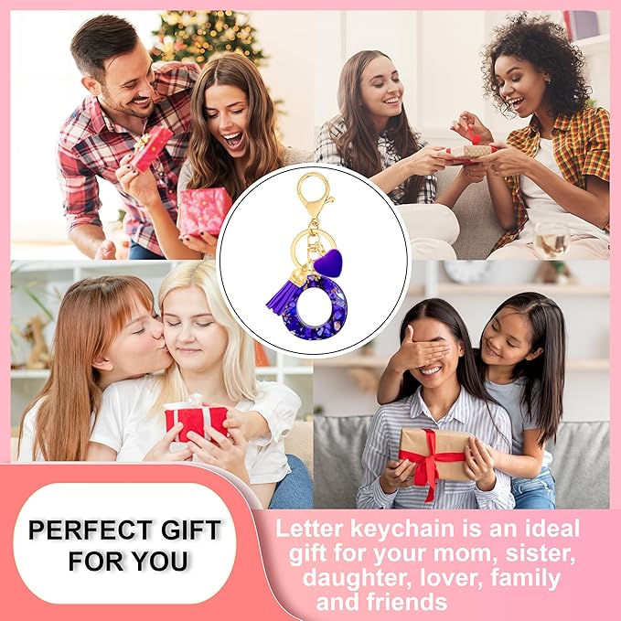 Initial Keychains for Women with Cute Heart Resin - Alphabet Letter Keychain for Bag, Backpacks, Purse or Car key