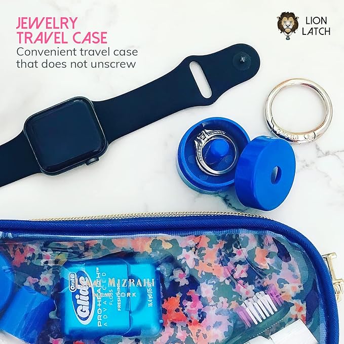 Lion Latch Travel Jewelry Box Case, Ring Holder on Shark Tank for Women Girls with Keychain, Small Jewelry Organizer Boxes Storage Case, Portable Key Chain