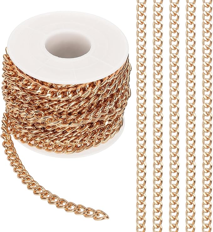 PATIKIL 16.4Ft Aluminium Curb Chains Twisted Links, 7.5x5.5mm Curb Chain Spool Jewelry Making Chains Craft Chain for Necklace Bracelet Earring, Rose Gold