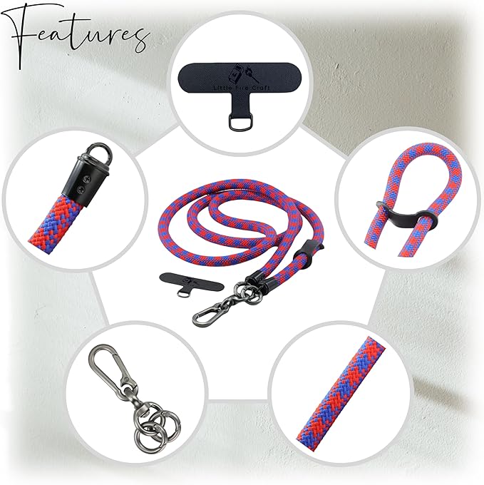 Cell Phone Lanyard Crossbody Rope Around the Neck Wrist Strap for Most Smartphone Case Headset Keychain Offices ID - Red/Blue