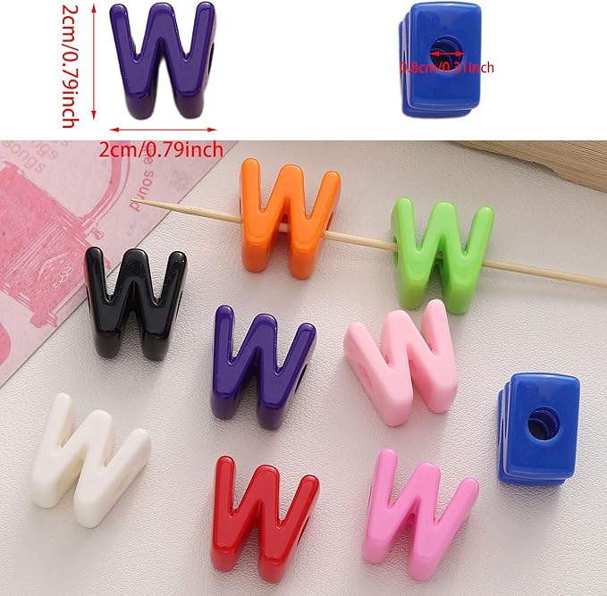40 PCS Letter Beads 3D Acrylic 21mm x 21mm W Loose for Jewelry Making Bracelet Necklaces Keychain Phone Bag Chain Key Chains(Mixed Color W)