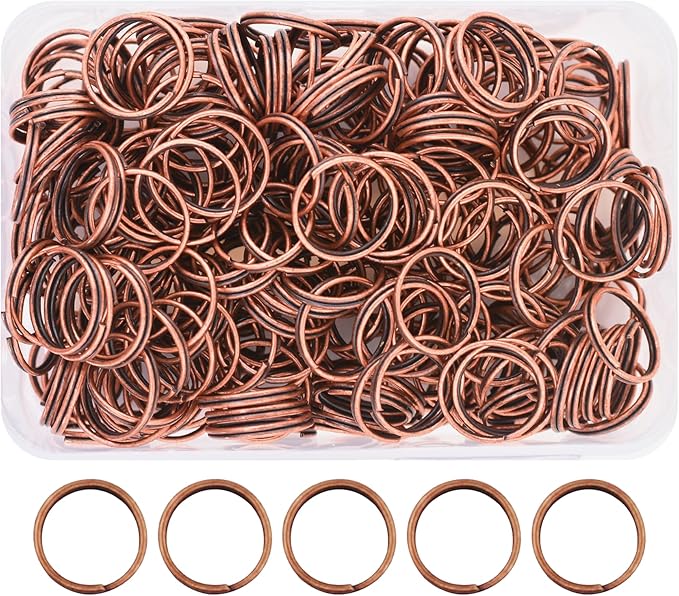 Mandala Crafts 14mm Antique Copper Colored Double Jump Rings for Jewelry Making - 300 Pcs Small Split Key Rings Set for Crafts, DIY Keychains, and Accessories